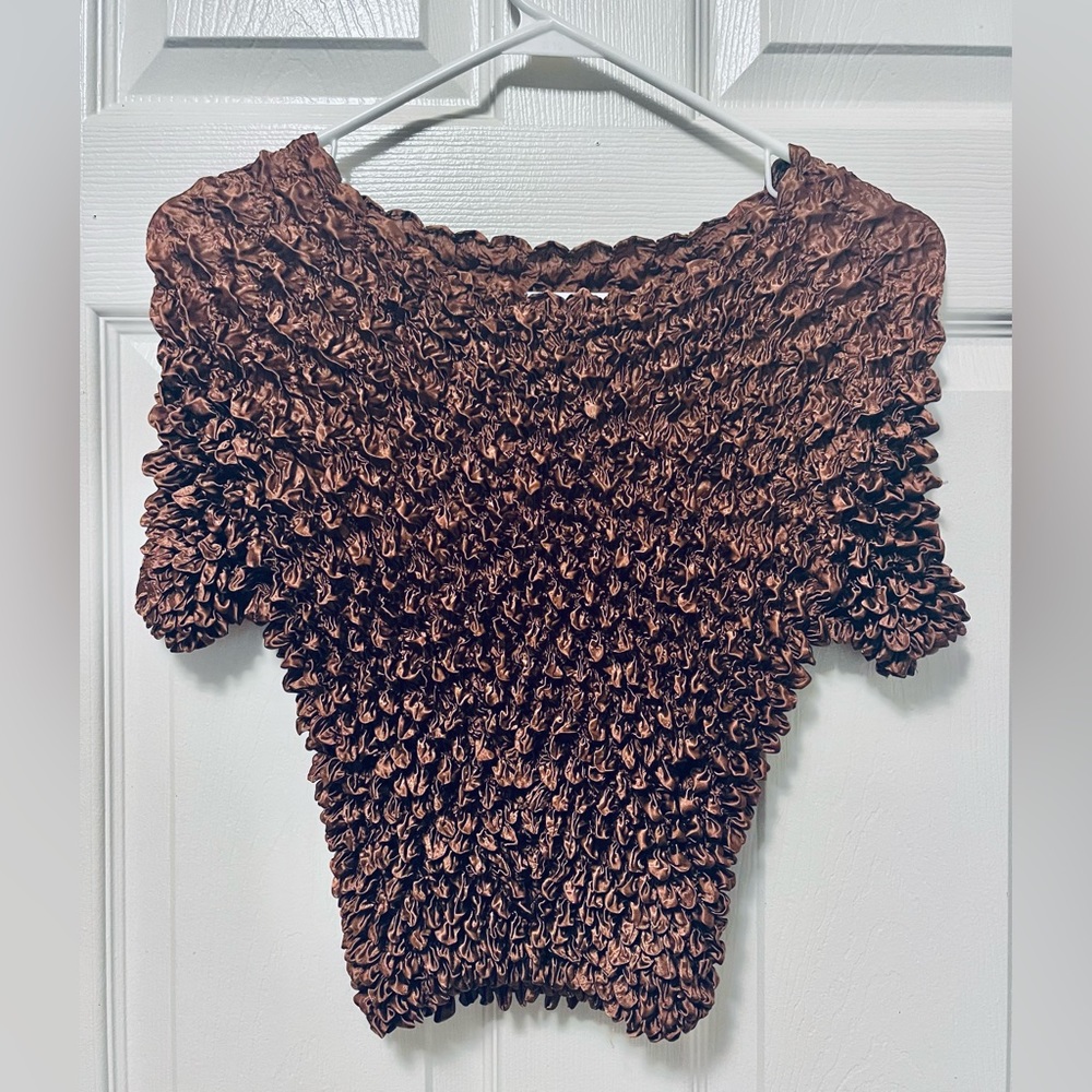 Women’s Brown Popcorn Top ~ One Size